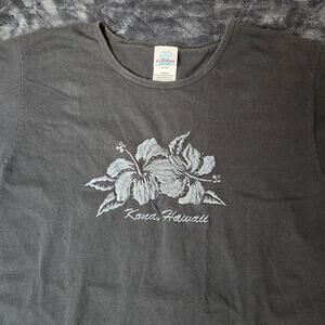 Women's Kana, Hawaii Cotton Soft Embroidered Black T-Shirt - Size Medium
